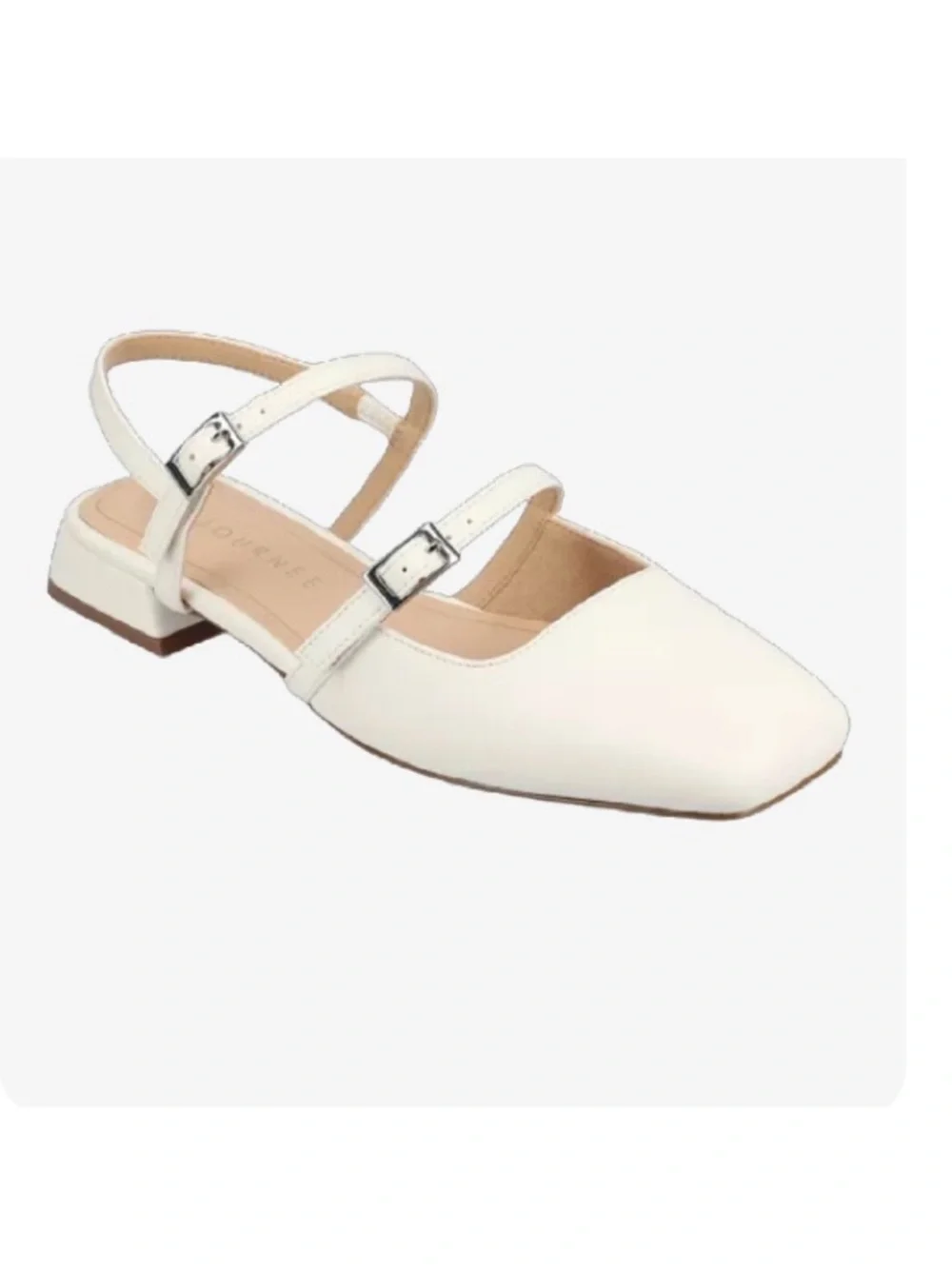 NWOB Journee Collection Cream Double-Strap Square-Toe Mary Jane Flats, Size 10